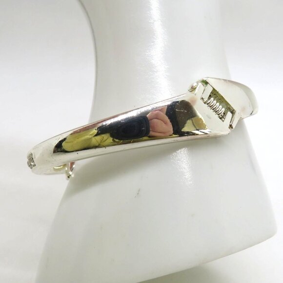 Foldover Bracelet Silver Tone Rhinestone Knot Bangle Hinged Closure - Picture 7 of 13